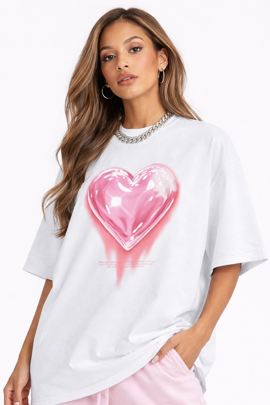 Glossy Pink Heart Drip Tee