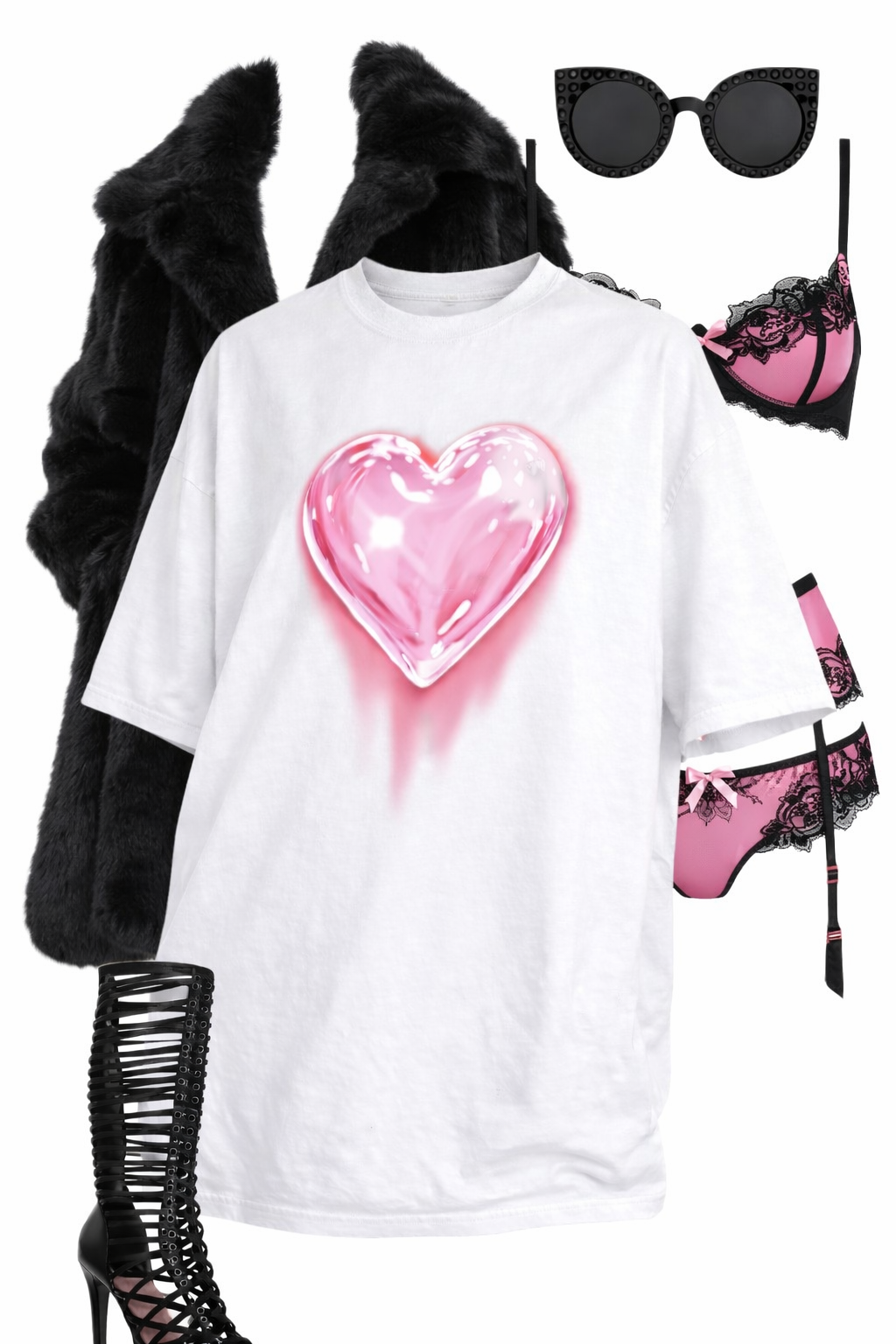 Glossy Pink Heart Drip Tee