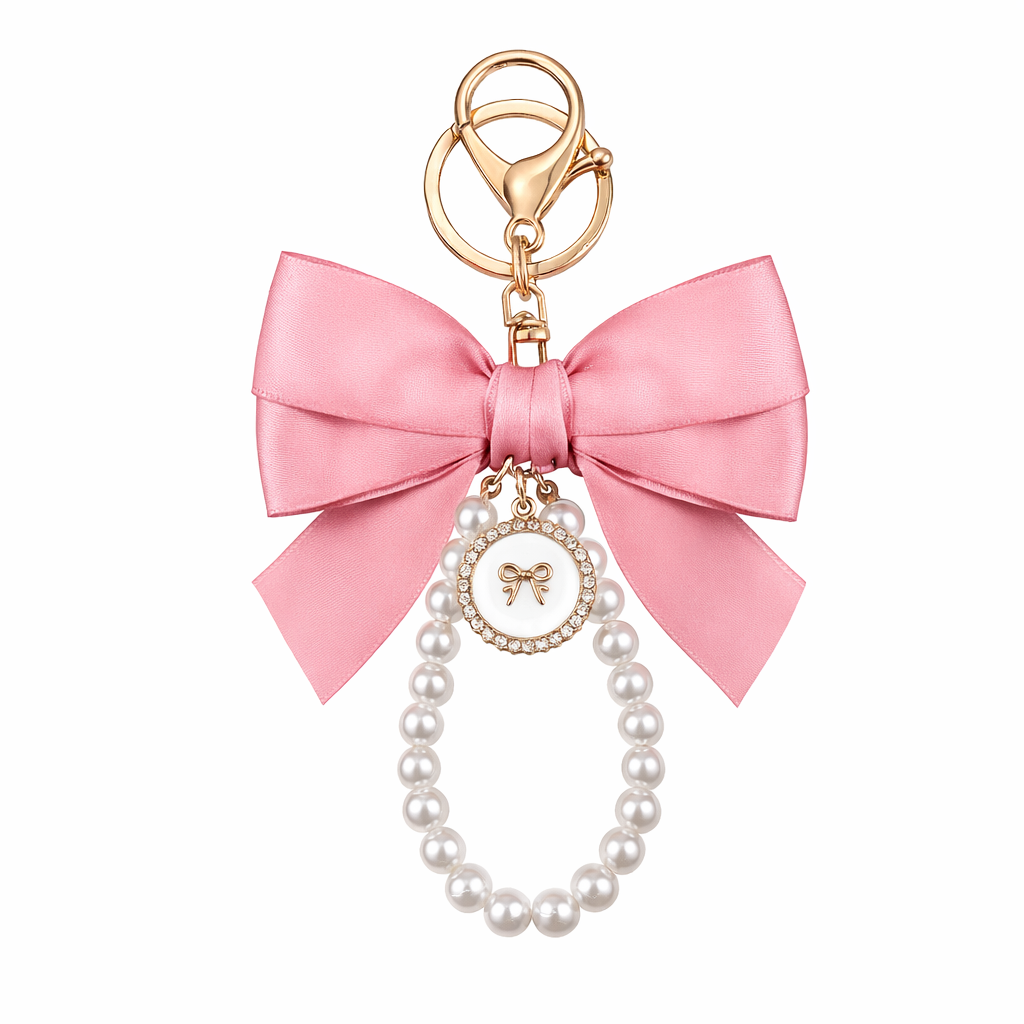 Elegant Pink Bow Pearl Keychain